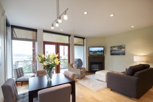 Open plan living-dining space: Salt Spring Island's finest vacation suites